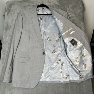 Primark Men's Gray‎ Suit Blazer Slim Fit Sport Coat 1 Button Jacket Size 46R